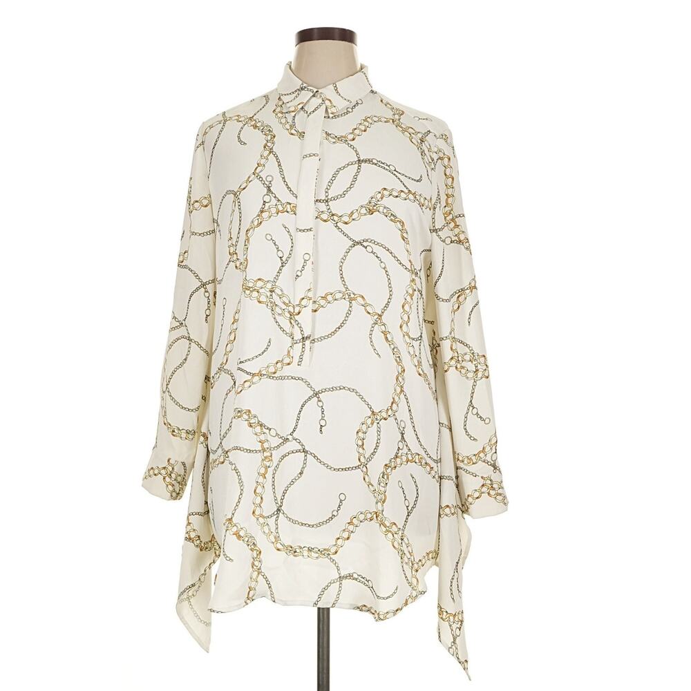 Chico's Size XL (3) 3/4 sleeve blouse chain print horsebit equestrian Old money